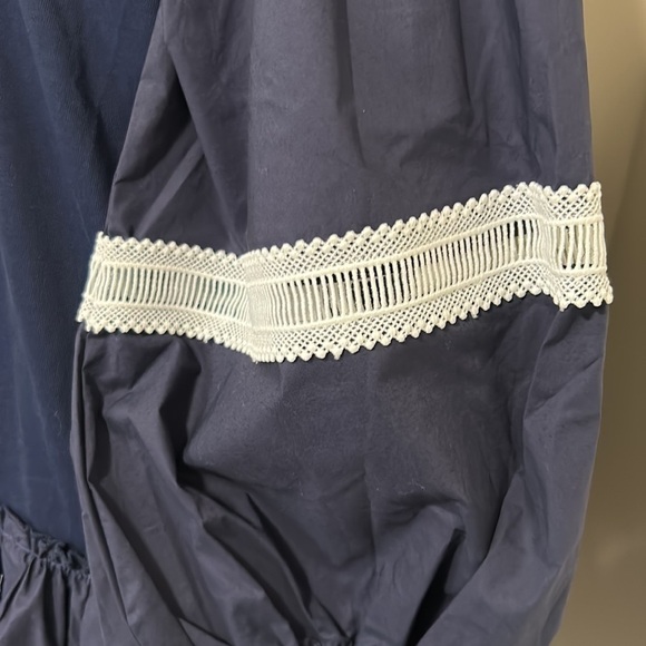 Tanya Taylor Kristie Mini Dress in Navy Blue and White Lace Poplin Sz M NEW - Picture 10 of 16